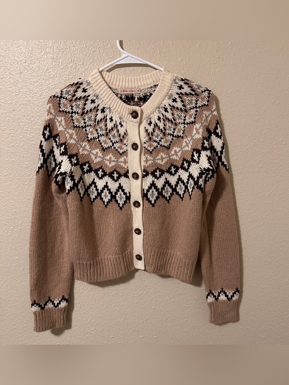 Marine Layer Neutral Fair Isle Button-Front Women XS Sweater Cardigan wool blend